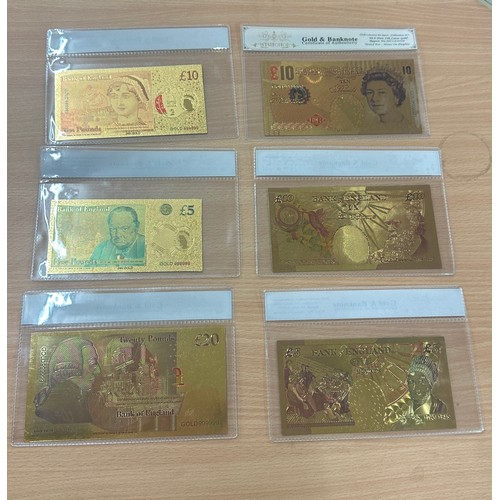 383 - 6 24 karat gold plated bank notes