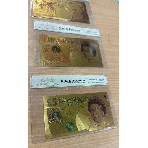 383 - 6 24 karat gold plated bank notes