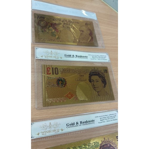 383 - 6 24 karat gold plated bank notes