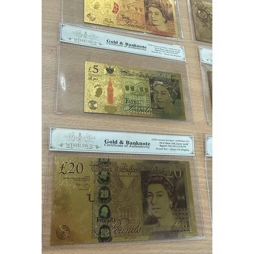 383 - 6 24 karat gold plated bank notes