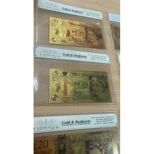 383 - 6 24 karat gold plated bank notes