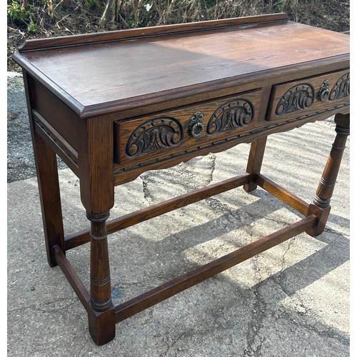 344 - Oak old charm hall table, 2 drawer, approximate measurements: 42 inches length, Depth 17 inches, Hei... 