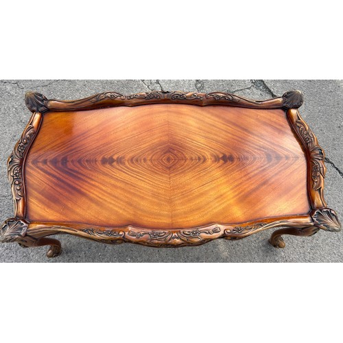 331 - Mahogany carved coffee table, approximate measurements: Height 17 inches,  length 37 inches, Depth 2... 