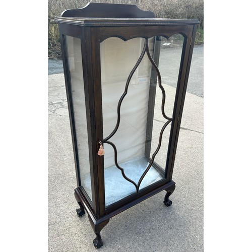 337 - Mahogany ball and claw china  cabinet, approximate measurements: Height 47 inches Width 22 inches, D... 