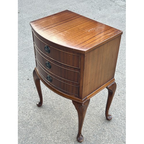 338 - Queen anne 3 drawer bow front bedside cabinet, approximate measurements: Height 28 inches, Width 18 ... 