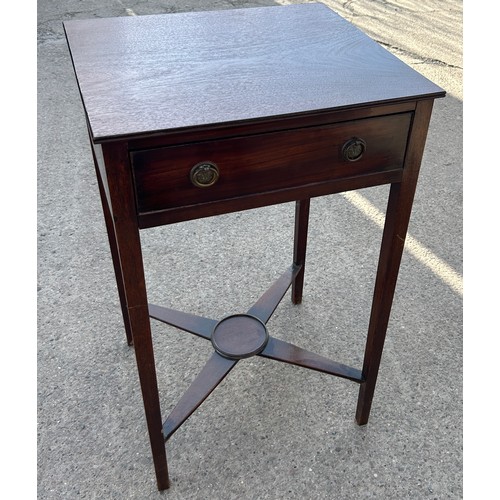 322 - One drawer mahogany side table, approximate4 measurements: Height 30.5 inches, Width 19 inches, Dept... 