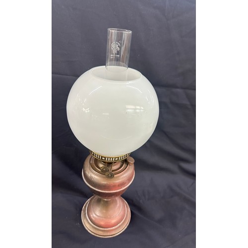 269 - Copper oil lamp with shade and funnel