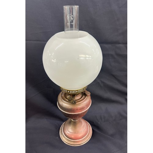 269 - Copper oil lamp with shade and funnel