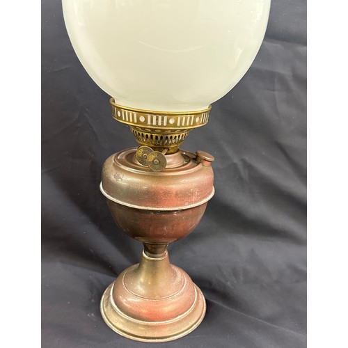 269 - Copper oil lamp with shade and funnel