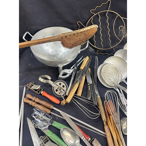 221 - Vintage French kitchenalia and an old brush