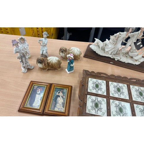 173 - Selection of miscellaneous to Lladro figure and wooden tiled tray etc