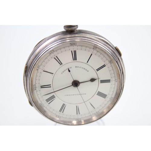 513 - Sterling Silver Gents Antique Centre Seconds Chronograph Pocket Watch Key-wind