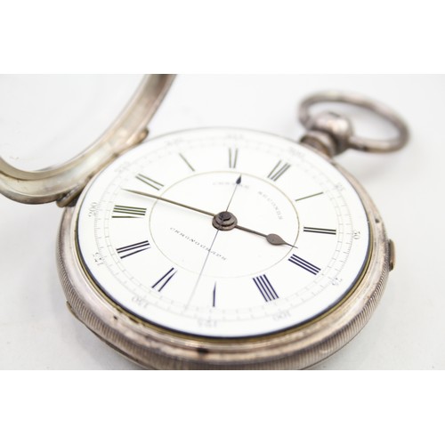 513 - Sterling Silver Gents Antique Centre Seconds Chronograph Pocket Watch Key-wind