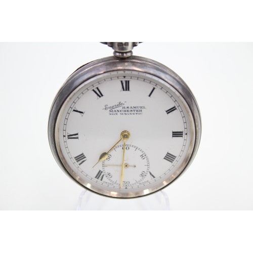 514 - H .SAMUEL Sterling Silver Gents Vintage Open Face Pocket Watch Hand-wind Working