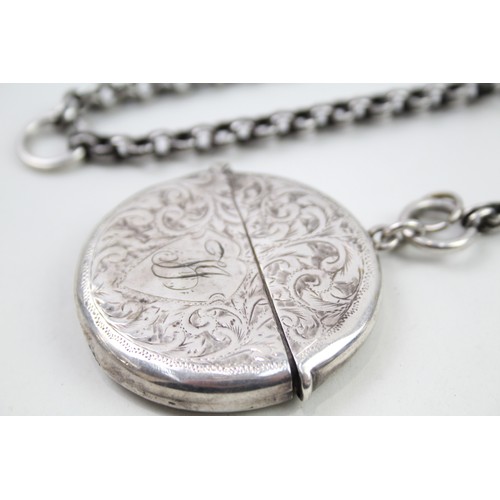 348 - .925 sterling circular vesta w/ albert chain