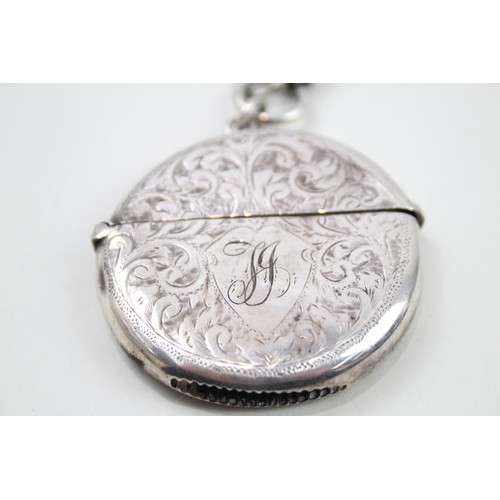 348 - .925 sterling circular vesta w/ albert chain