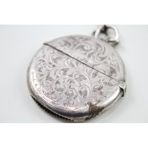 348 - .925 sterling circular vesta w/ albert chain