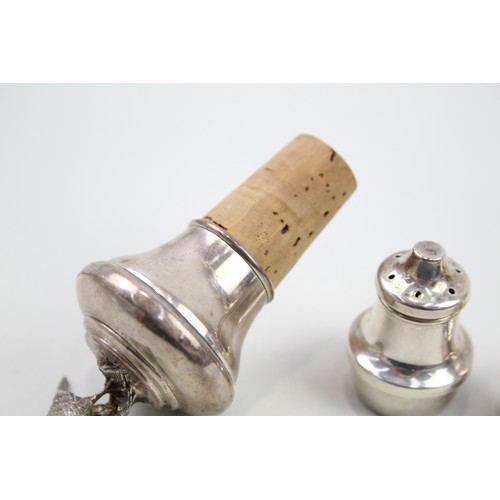 349 - 4 x .925 sterling salt & pepper cellars & bottle stopper