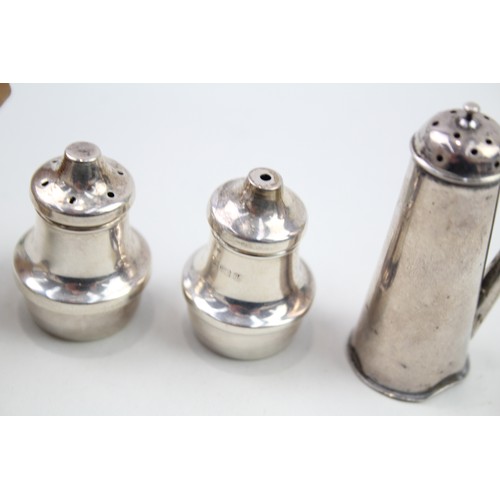 349 - 4 x .925 sterling salt & pepper cellars & bottle stopper