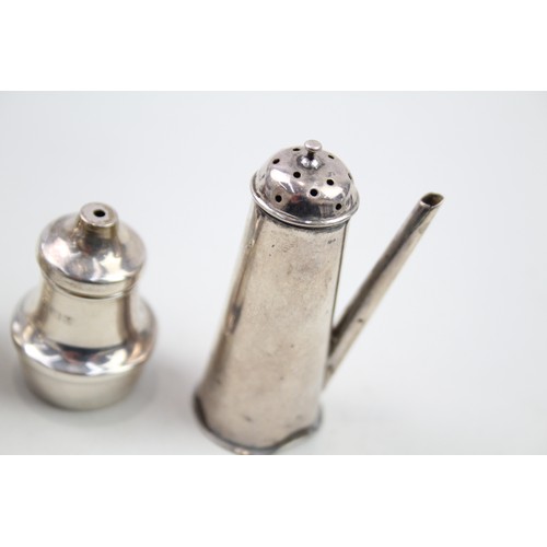 349 - 4 x .925 sterling salt & pepper cellars & bottle stopper