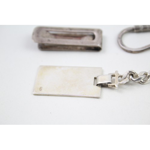 350 - 3 x .925 sterling keyrings & gents money clip