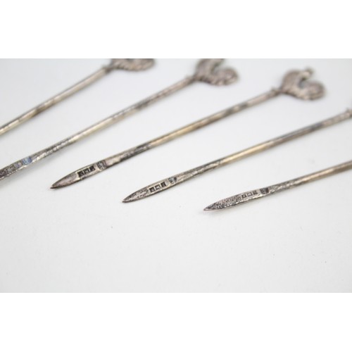 356 - 5 x .925 sterling novelty cockrill cocktail sticks