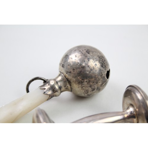 364 - 4 x .925 sterling silver baby's rattles inc mop etc