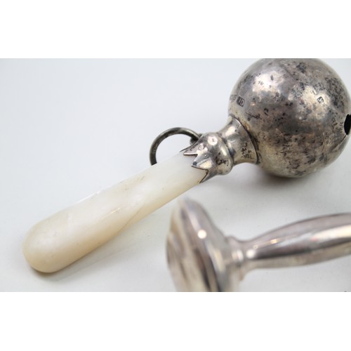 364 - 4 x .925 sterling silver baby's rattles inc mop etc