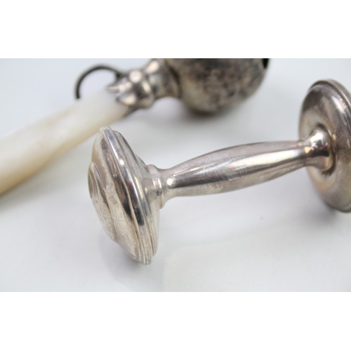 364 - 4 x .925 sterling silver baby's rattles inc mop etc