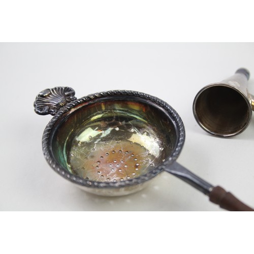 365 - 3 x .925 sterling silver candle snuffers & tea strainer