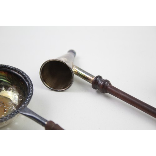 365 - 3 x .925 sterling silver candle snuffers & tea strainer