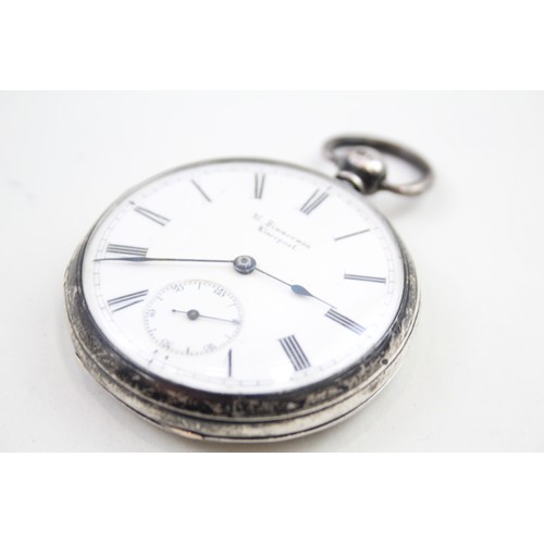 519 - H .SAMUEL Sterling Silver Gents Vintage Open Face Pocket Watch Key-wind Working