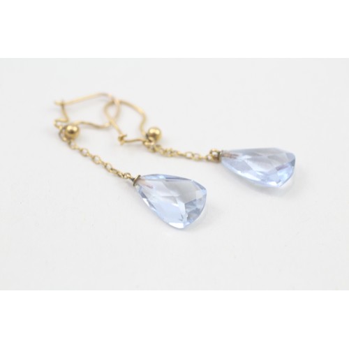 154 - 9ct gold vintage blue paste drop earrings (1.7g)