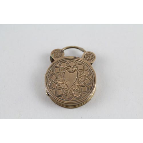 156 - 9ct back and front antique padlock shaped locket (5.8g)