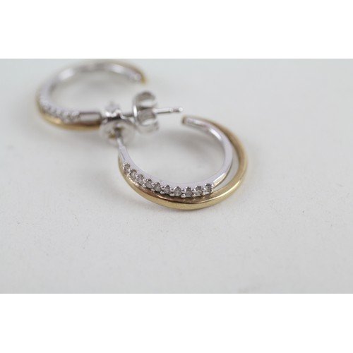 157 - 9ct white and yellow gold diamond set half hoop earrings (2.7g)