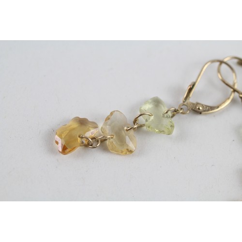 190 - 9ct gold butterfly cut citrine tripple drop earrings (2.5g)