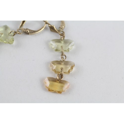 190 - 9ct gold butterfly cut citrine tripple drop earrings (2.5g)