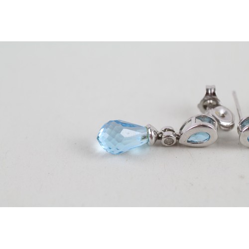 191 - 9ct white gold blue topaz and diamond set drops (2.9g)