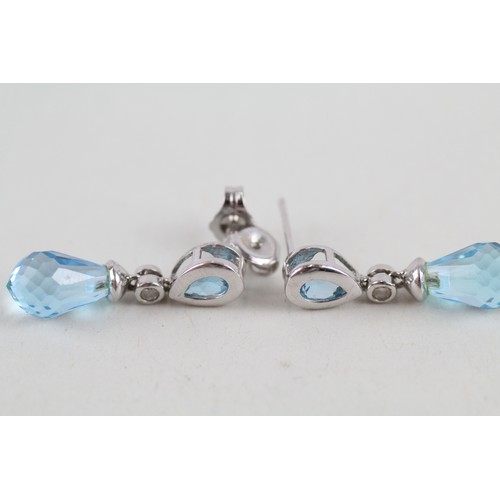 191 - 9ct white gold blue topaz and diamond set drops (2.9g)