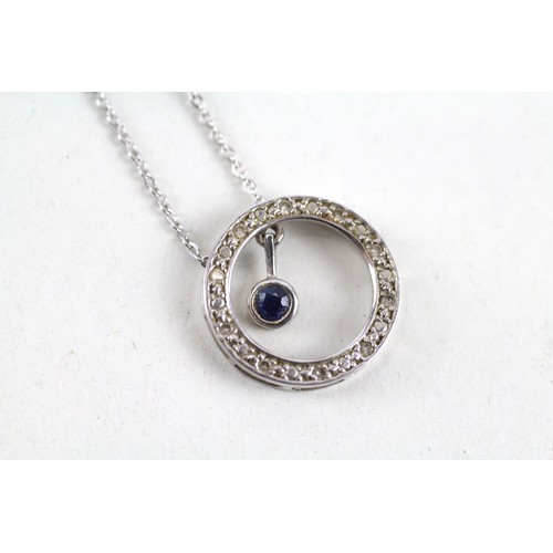 196 - 9ct gold sapphire & diamond pendant with chain (3.1g)