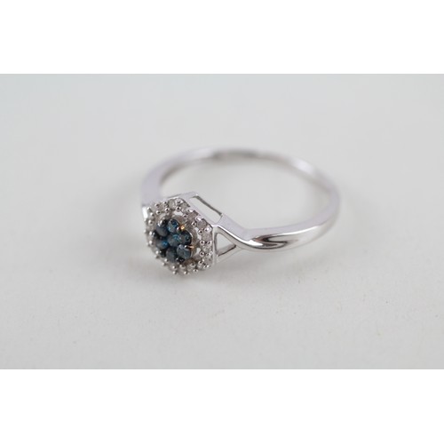 200 - 9ct gold blue & white diamond cluster ring (1.6g) ring size O