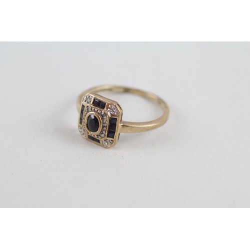 202 - 9ct gold sapphire & diamond dress ring (2.2g) ring size o