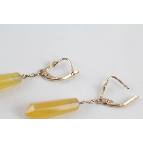 208 - 9ct gold yellow chalcedony drop earrings (4.3g)