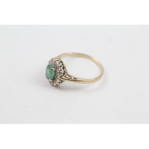 209 - 9ct gold emerald & diamond vintage cluster ring (1.7g) ring size m