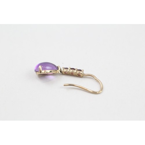 214 - 9ct gold amethyst & garnet drop earrings (1.7g)