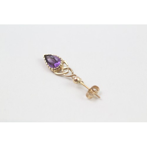 233 - 9ct gold amethyst drop earrings (1.7g)