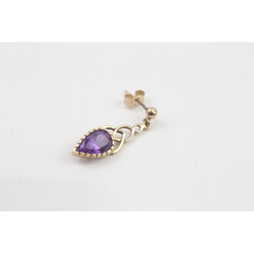 233 - 9ct gold amethyst drop earrings (1.7g)