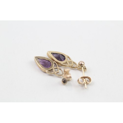 233 - 9ct gold amethyst drop earrings (1.7g)