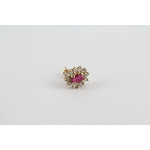 234 - 9ct gold ruby & diamond cluster earrings (1.2g)