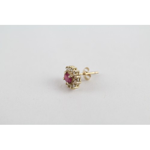 234 - 9ct gold ruby & diamond cluster earrings (1.2g)